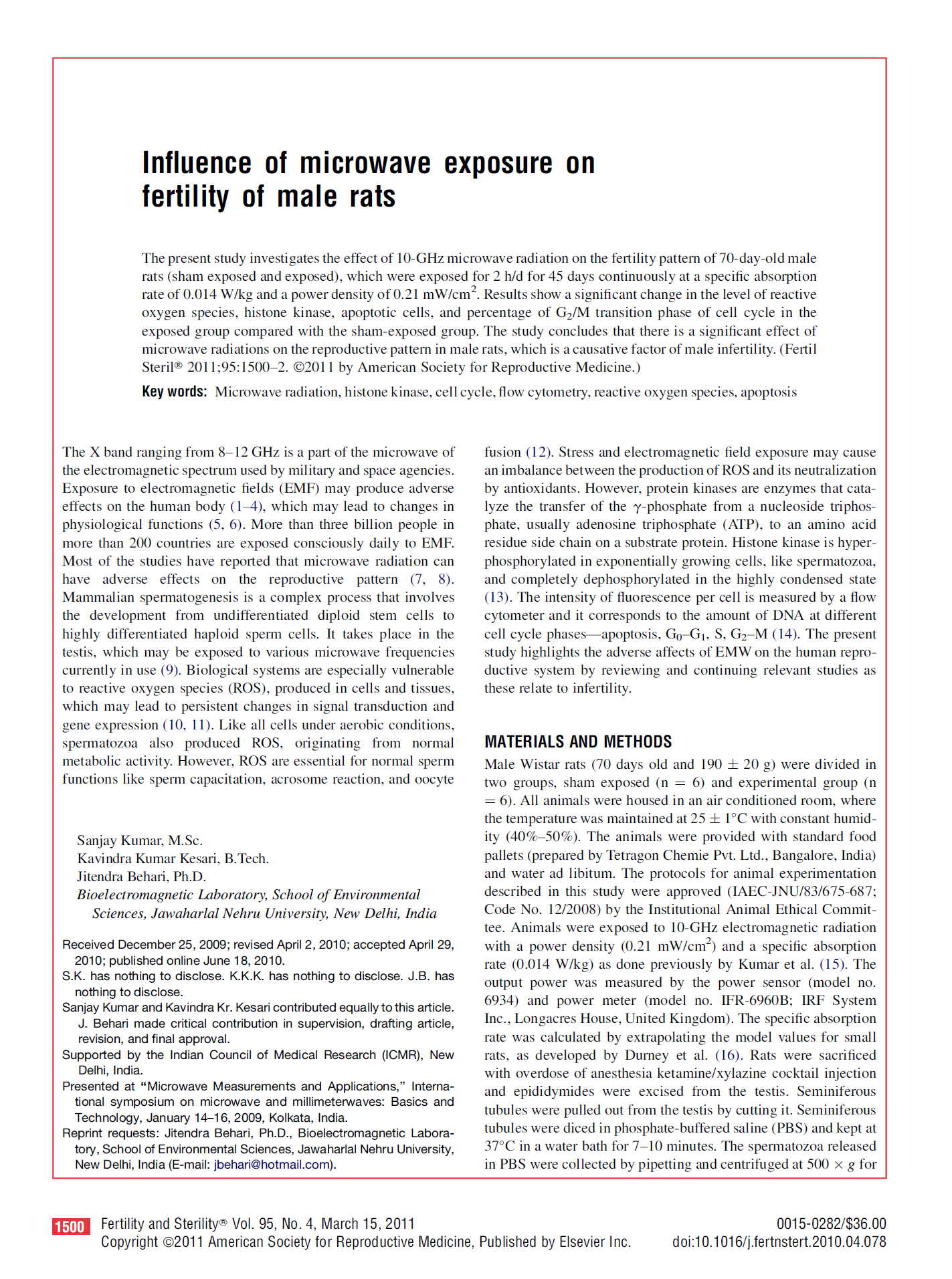 Einstein Brain | EMF Radiation | Influence of microwave exposure on fertility of male rats