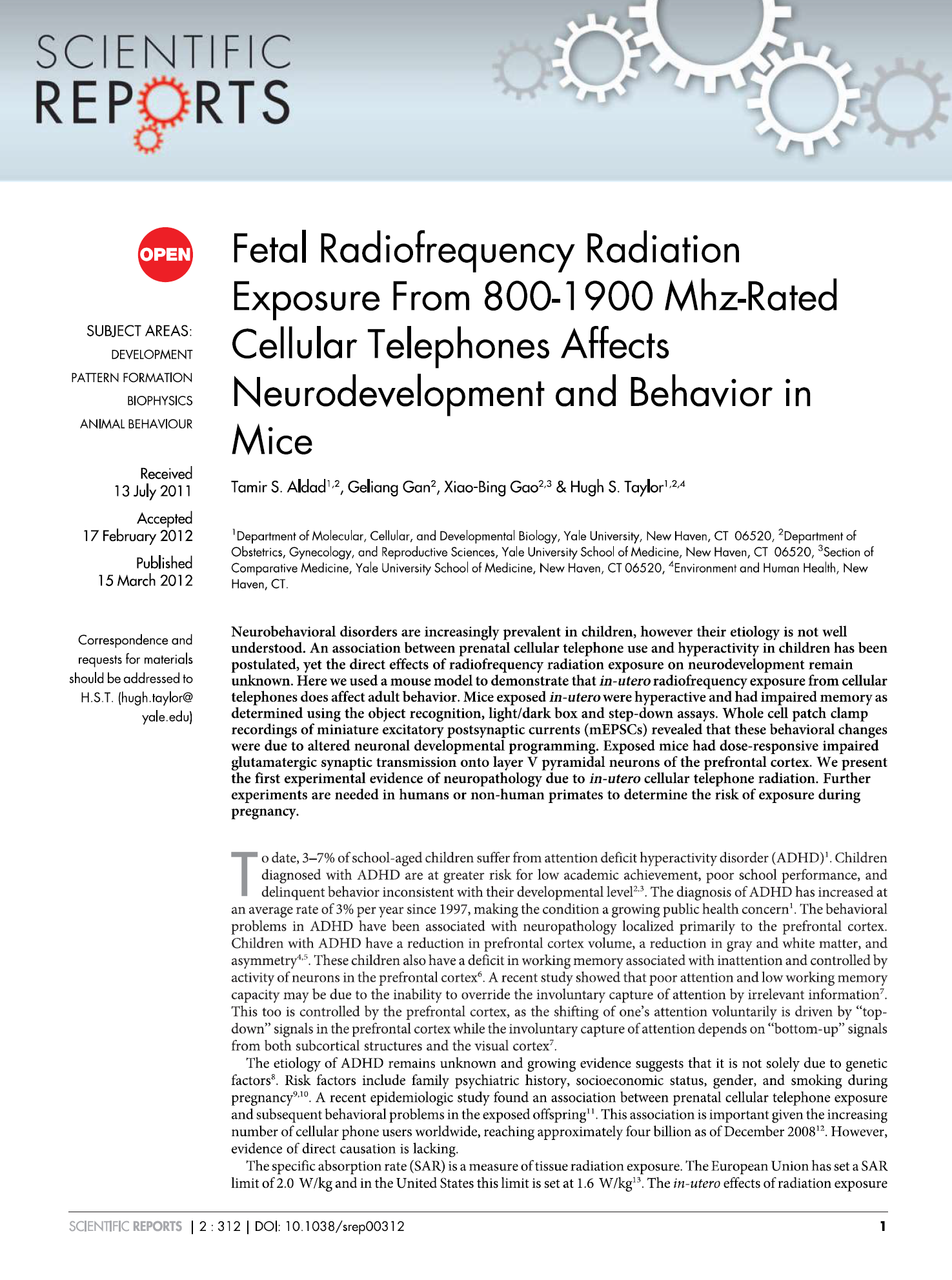 Einstein Brain | EMF Research | Tamir S Aldad and Hugh S Taylor - Radiation affects behaviour