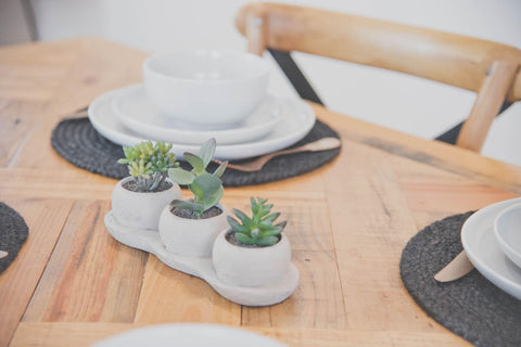 Artificial succulents in pot as table decoration