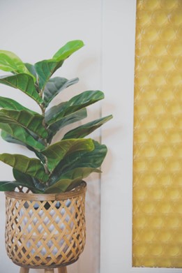 Small Artificial Fiddle Leaf Fig Plant styled in basket