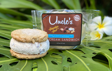 Hawaiian Host x Uncle's Ice Cream Caramel Ice Cream with Toasted Coconut Milk Chocolate Macadamias Ice Cream Sandwich