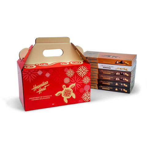 Holiday Gift Pack with Founder's Collection Boxes (1 Honey Coated, 1 White Chocolate, 2 Milk Chocolate, 2 Dark Chocolate)