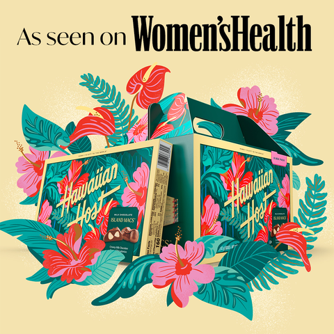 As seen on WOMEN'S HEALTH on yellow background with Hibiscus 6-pack graphic shrouded in hibiscus illustrations