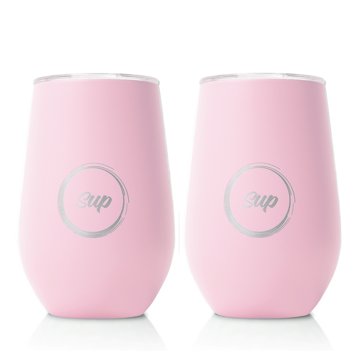 12 oz Stemless Wobble Rocker White, Pink or Red Wine Glasses