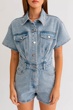 Coachella Short Sleeve Denim Romper