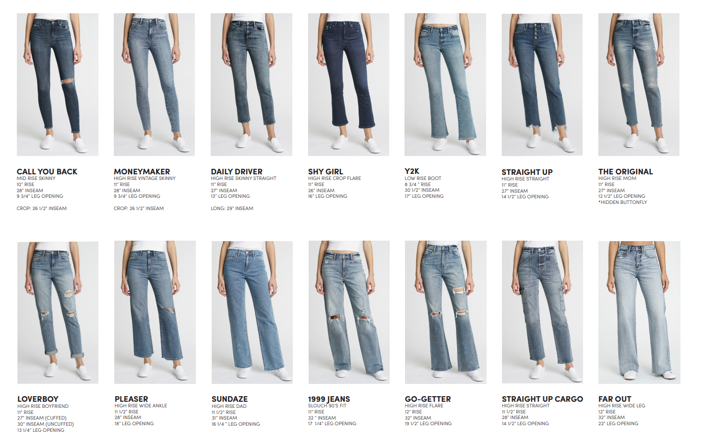 Women's Jeans Fit Guide, Jeans Size Chart