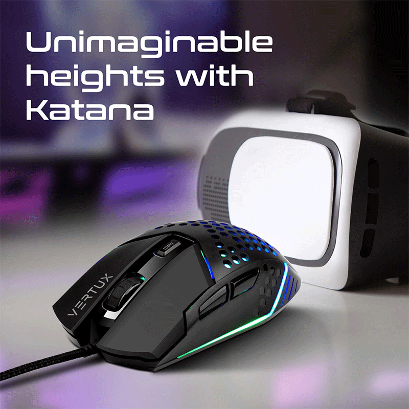 Vertux Katana 6 Buttons Hex Shell Wired Rgb Gaming Mouse Black Gamextremeph
