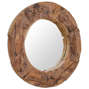 vidaXL Decorative Mirror Teak Round Wall Makeup Hall Mirror Indoor 23.6"/31.4"