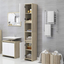 Load image into Gallery viewer, vidaXL Bathroom Cabinet White and Sonoma Oak 11.8&quot;x11.8&quot;x72.2&quot; Chipboard