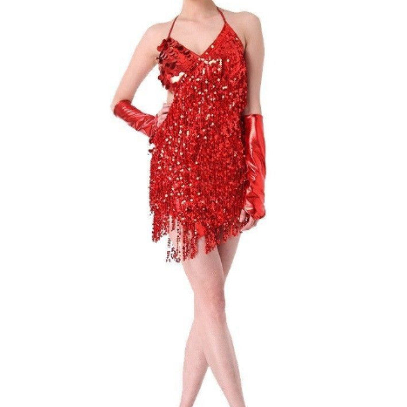 red sequin tassel dress