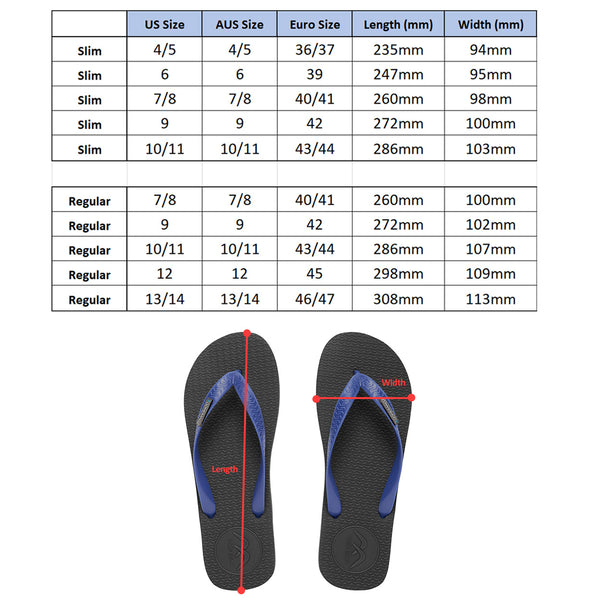 Printable Size Guide  Boomerangz Thongs Australia – Boomerangz Footwear