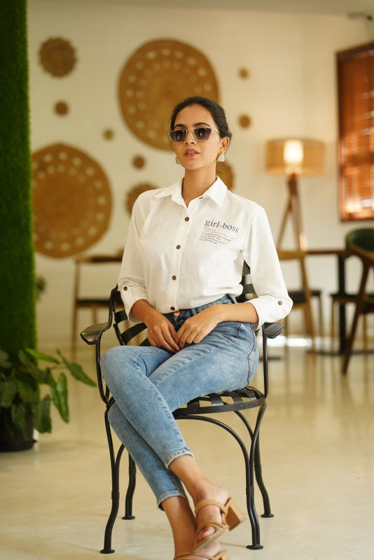 Girl-Boss Shirt - White  The Stitches - Made In Madras