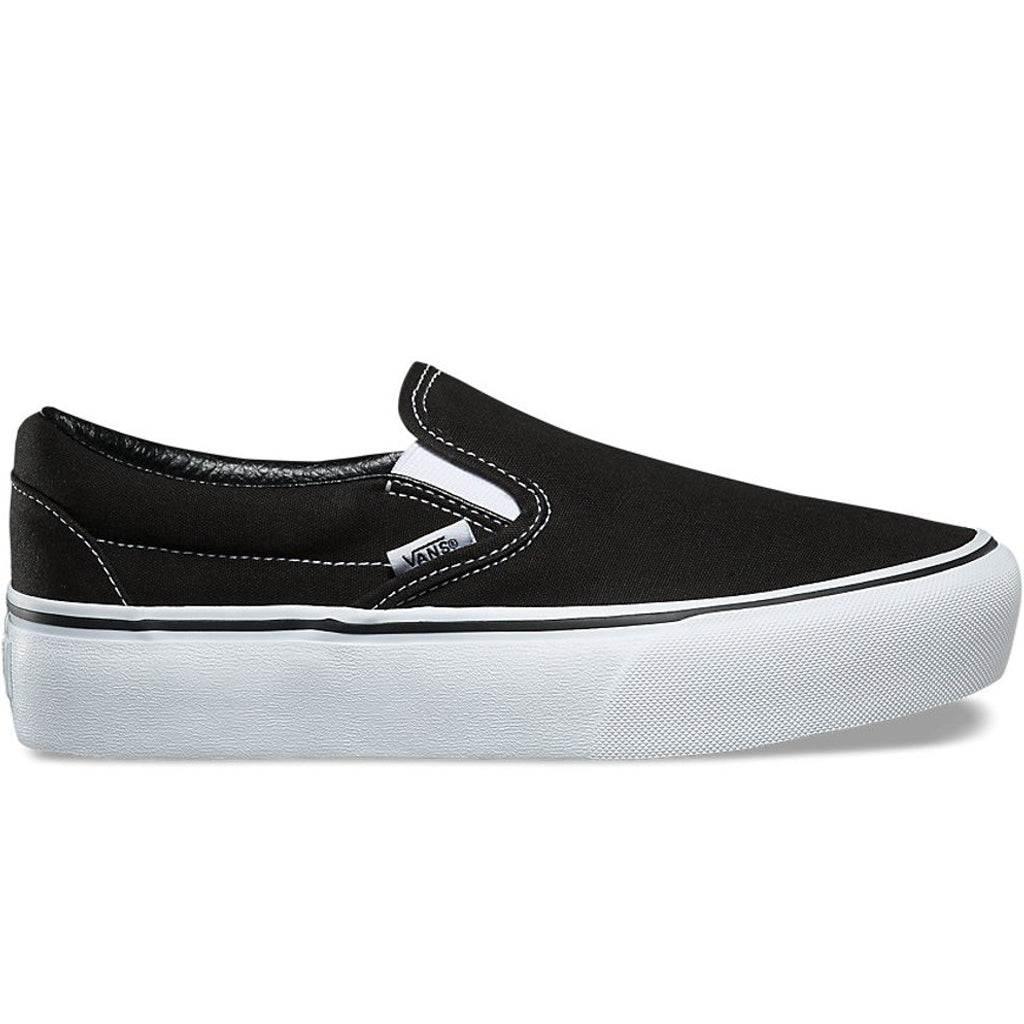 vans slip on platform black and white