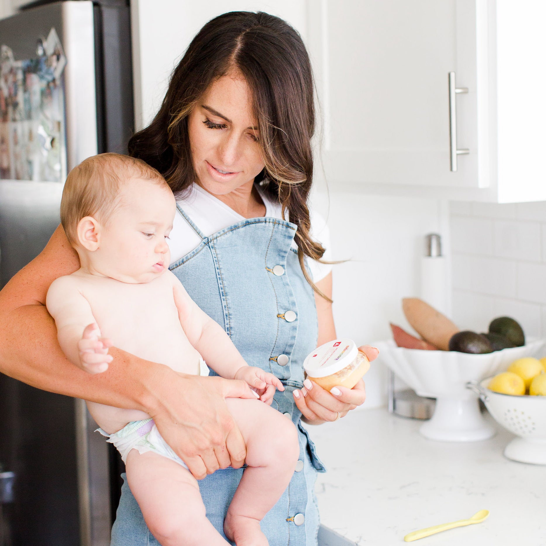 Mom holding baby with Square Baby Meal