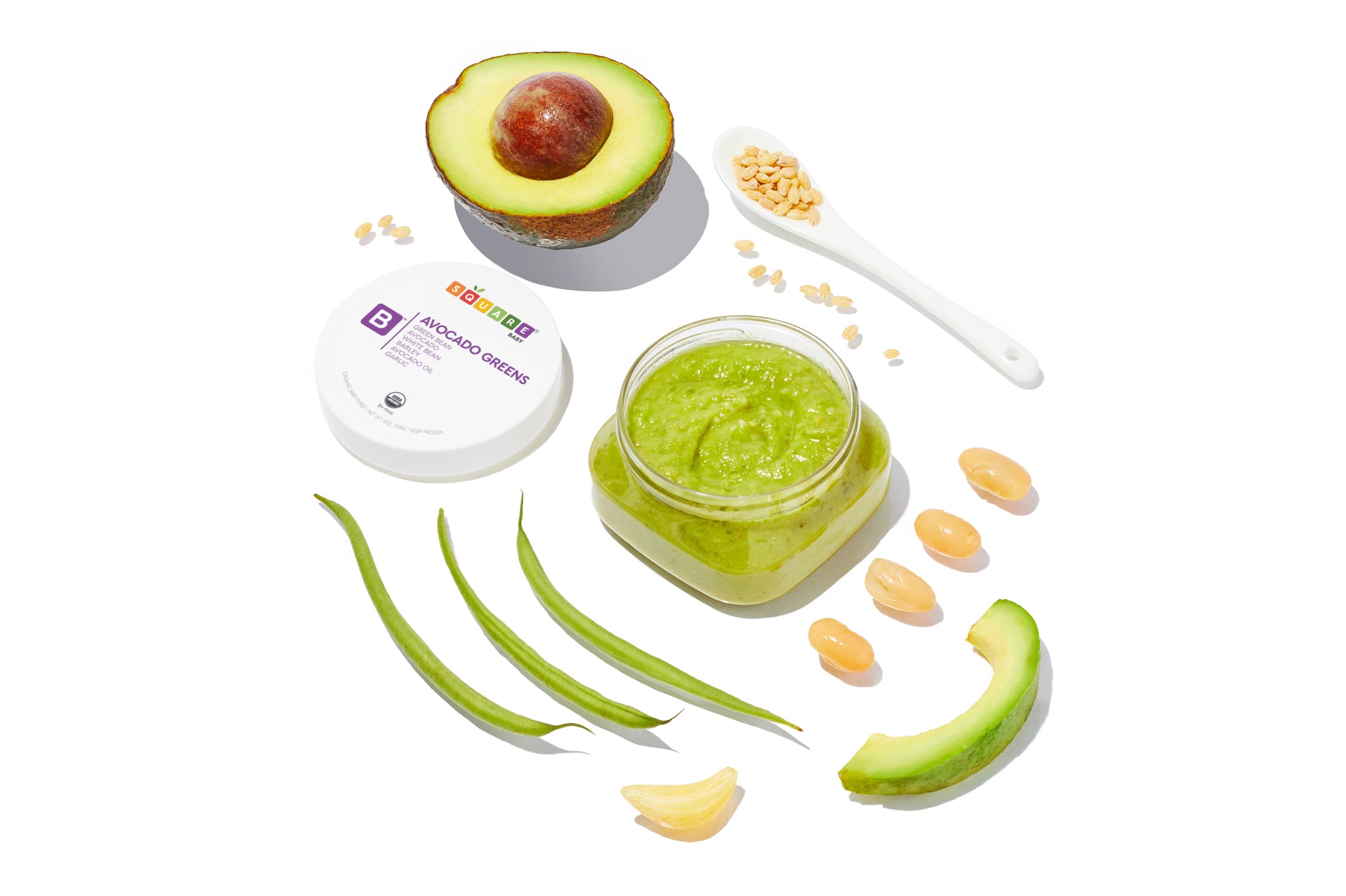 Open jar baby food with sliced fruits and veggies
