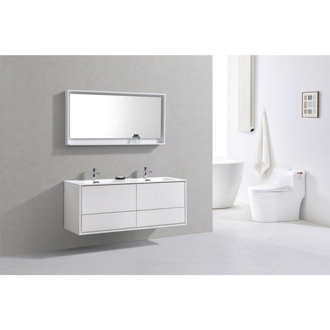 DeLusso 60" Double Sink Wall Mount Modern Bathroom Vanity