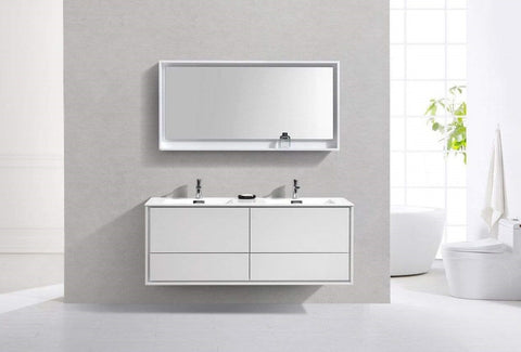 Kubebath DeLusso 60" Double Sink Wall Mount Modern Bathroom Vanity