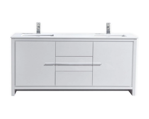 KubeBath Dolce 60" Double Sink Modern Bathroom Vanity with White Quartz Countertop