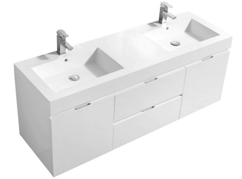 Kubebath Bliss 60" Double Sink Wall Mount Modern Bathroom Vanity