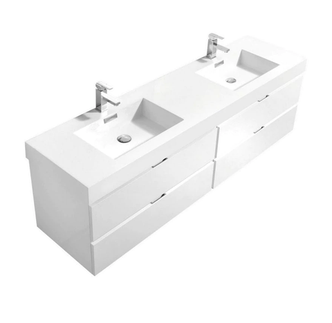  Kubebath Bliss 72" Double Sink Wall Mount Modern Bathroom Vanity