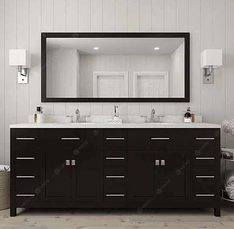 Virtu USA Caroline Parkway 78" Double Sink Dazzle White Quartz Top Vanity with Mirror