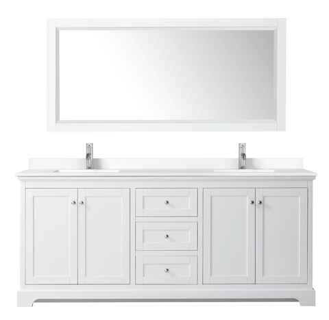 Wyndham Avery 80 Inch Double Bathroom Vanity in White, White Cultured Marble Countertop, Undermount Square Sinks, No Mirror