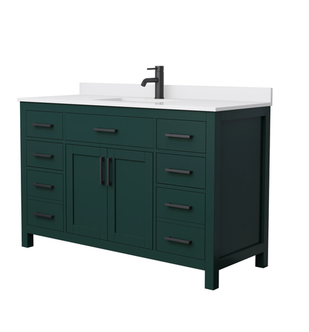 Wyndham Beckett 54 Inch Single Bathroom Vanity in Green, White Cultured Marble Countertop, Undermount Square Sink, Matte Black Trim