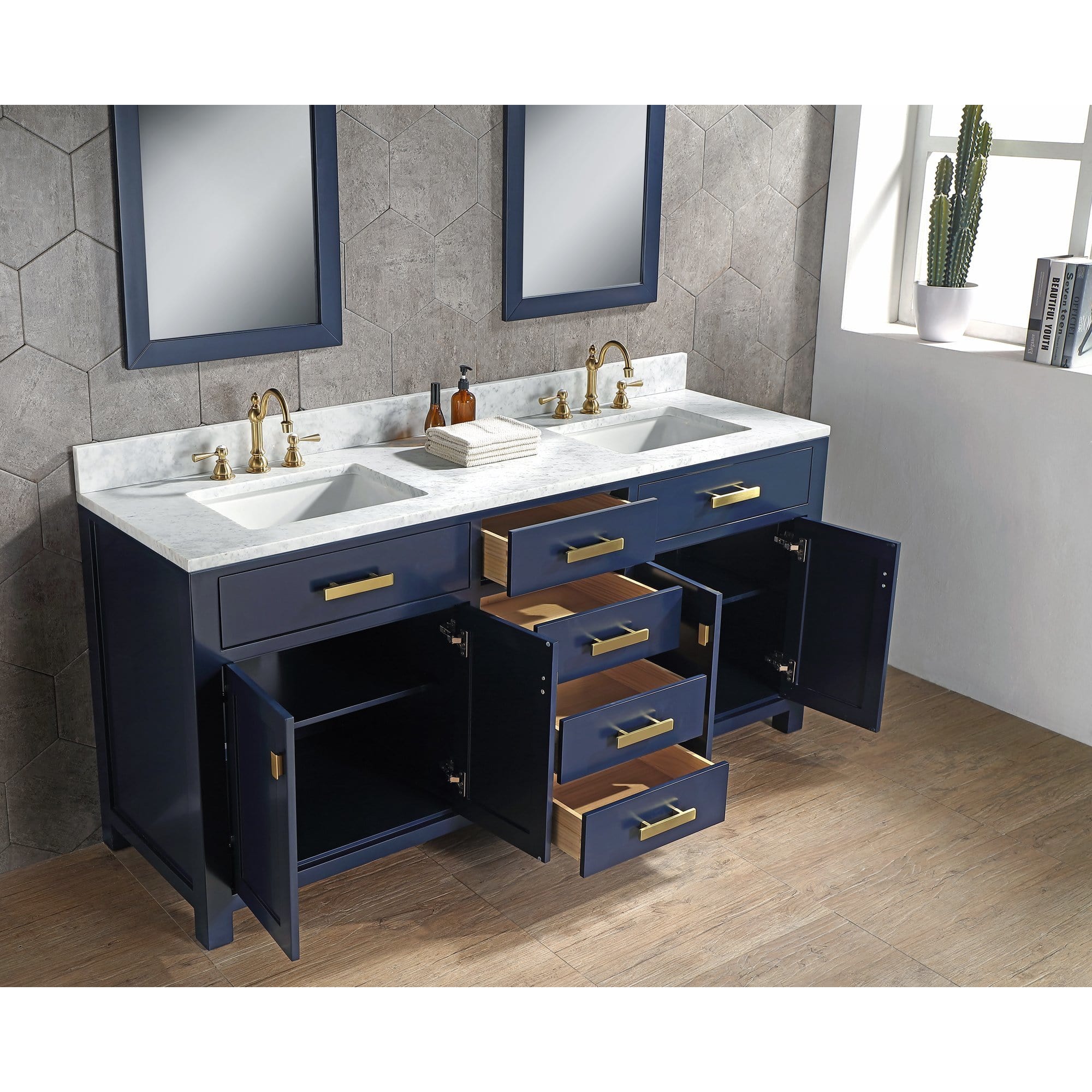 Water Creation Madison 72 Inch Double Sink Carrara White Marble Vanity 