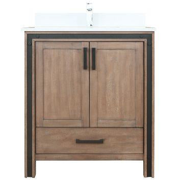 Lexora Ziva 30" Rustic Barnwood Single Vanity w/ Cultured Marble Top, White Square Sink and no Mirror