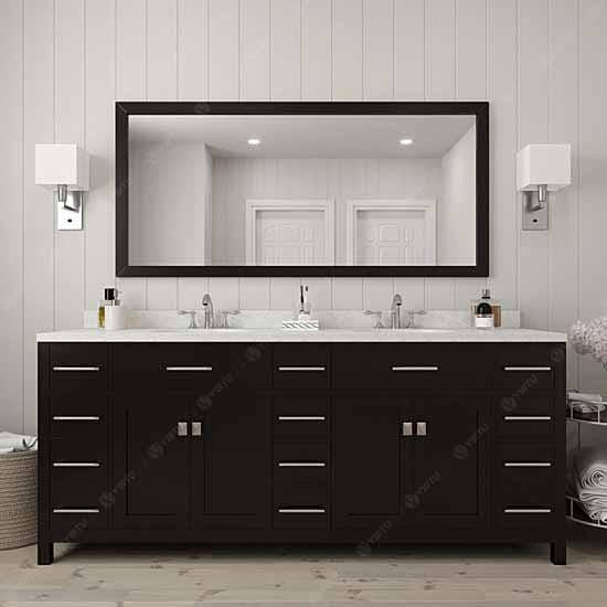 Virtu USA Caroline Parkway 78" Double Sink Dazzle White Quartz Top Vanity with Mirror