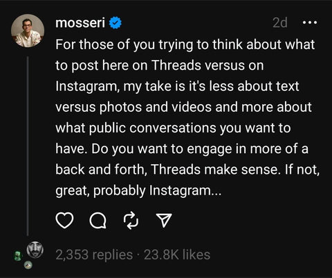 threads post by mosseri about what to post on threads