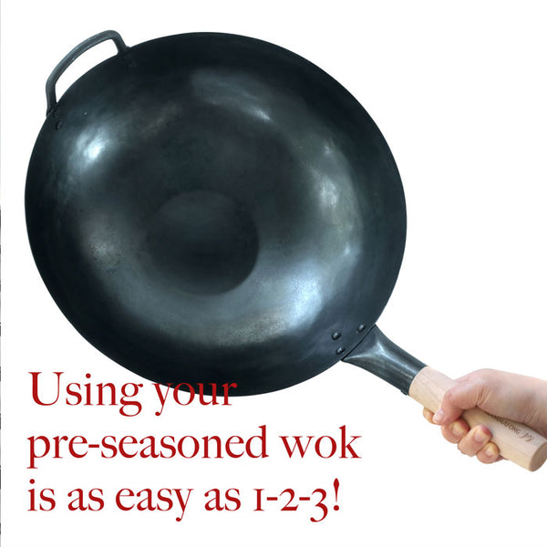 13,5-inch Pre-Seasoned Blue Carbon Steel Wok Flat Bottomed