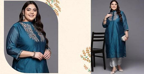 Navy Blue and Grey Embroidered Kurta with Trousers