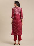 Maroon And Off White Bandhej Printed Pleated Kurta With Trouser