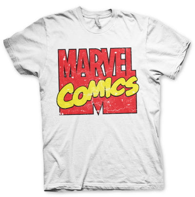 Marvel t-shirt hvid med rød og gul logo