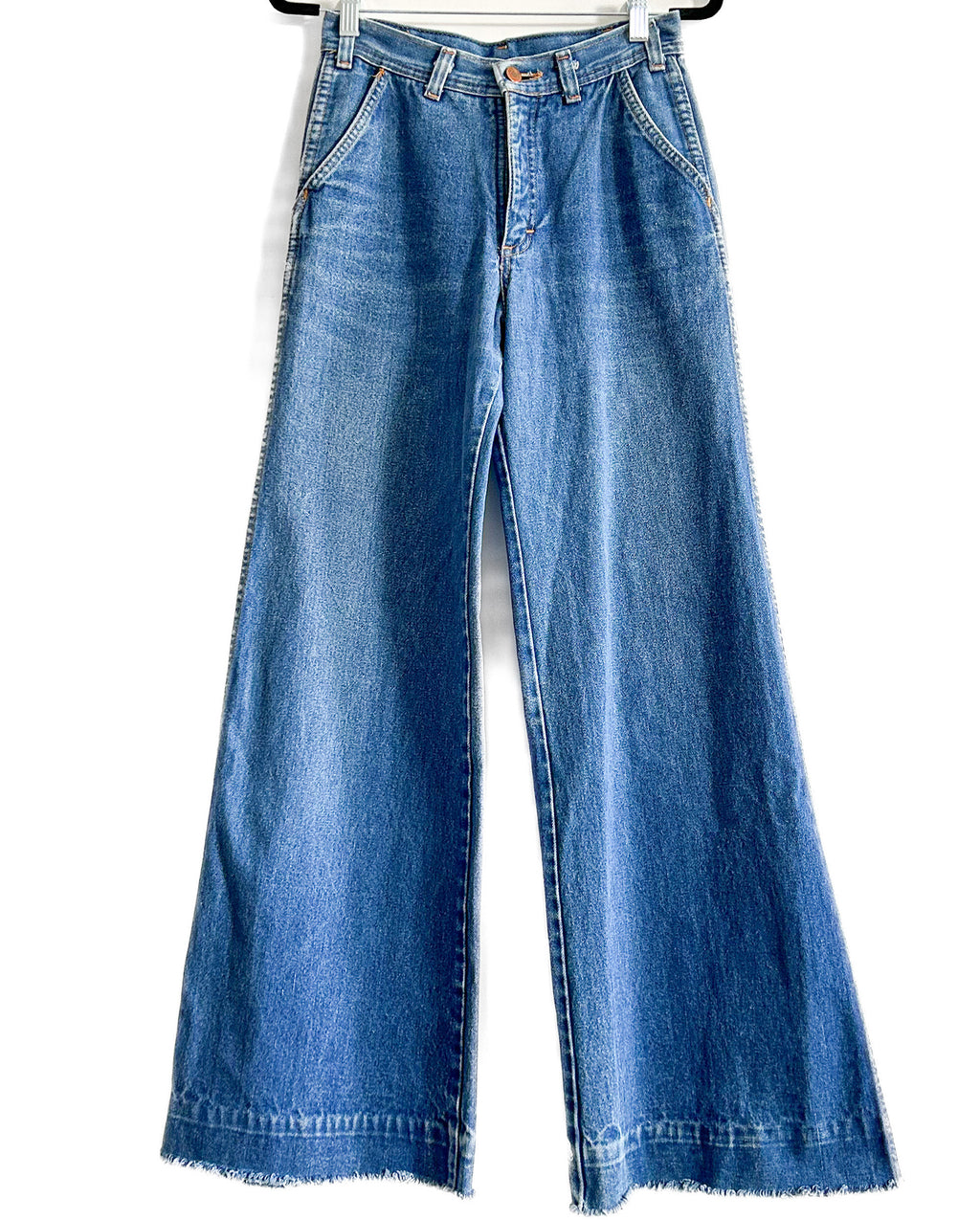 Vintage 1970s Le Culottier Dark Wash Wide Leg Jeans High Waisted Straight  Wide Leg Jeans XS 24 Waist 35 Hip 