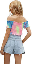Load image into Gallery viewer, Womens Off Shoulder Short Sleeve Tie Dye Boho Summer Beach Crop T Shirt Top

