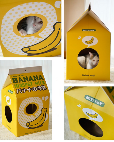 Banana Milk Carton Cat House