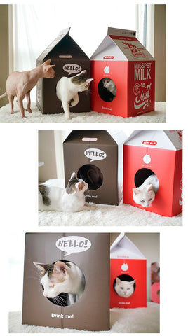 Chocolate and Red Milk Carton Cat House