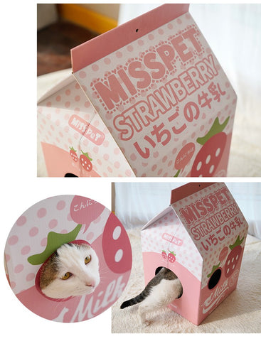 Strawberry Milk Carton Cat House