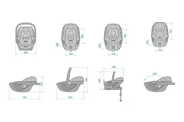 Maxi Cosi Pebble 360 Car Seat dimensions