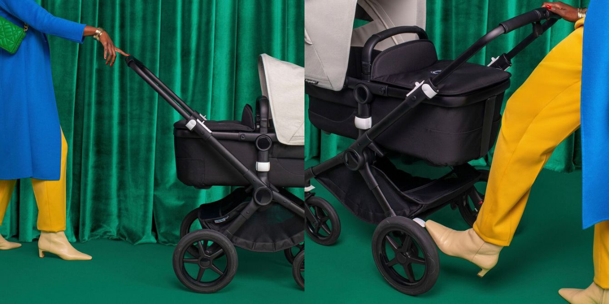 Bugaboo Fox3 in Misty White Canopy with Black Chassis, Fingertips Push and Brake Pedal
