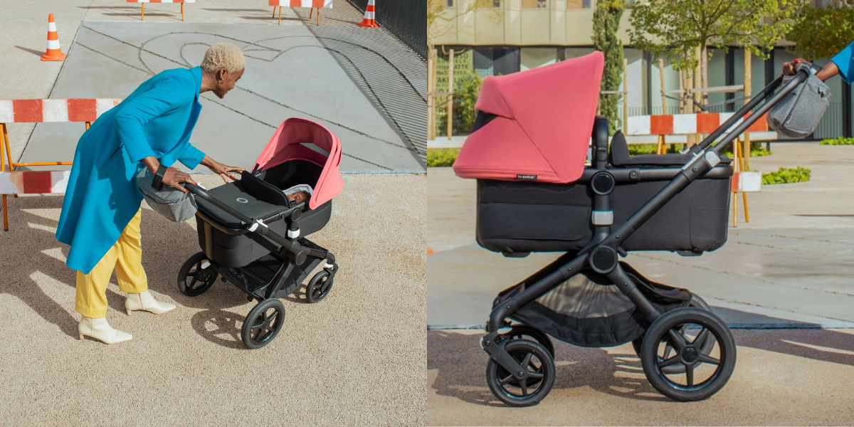 Bugaboo Fox3 in Sunrise Canopy with Black Chassis on Rough Terrain
