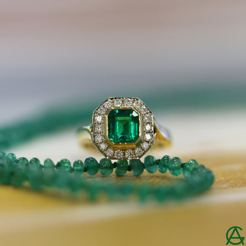 Goldart Emerald and Diamond Evening Ring and Emerald Beads