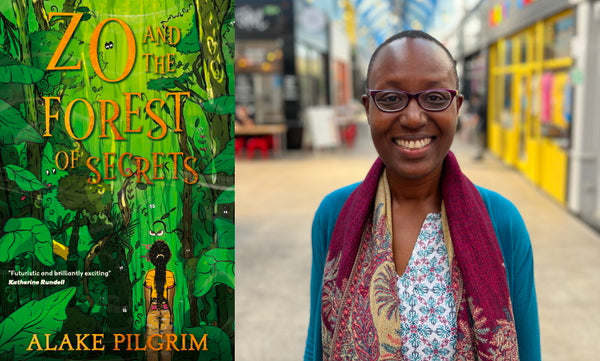 Zo and the Forest of Secrets by Alake Pilgrim. Book cover and author photo