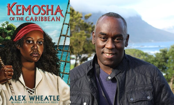 Kemosha of the Caribbean by Alex Wheatle. Book cover and author photo.