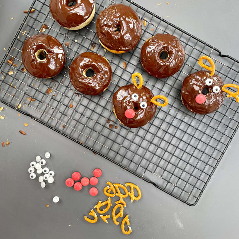 Decorating the reindeer doughnuts