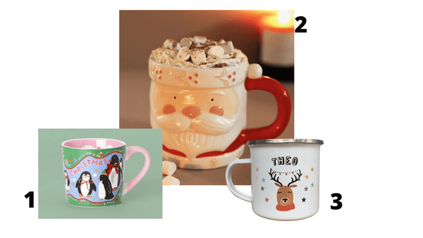 Three kids' Christmas mugs from small UK businesses