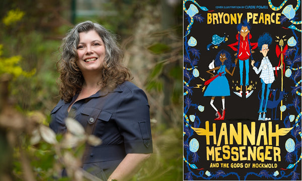 Hannah Messenger and the Gods of Hockwold by Bryony Pearce. Book cover and author photo.