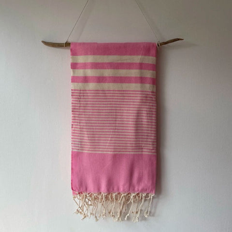 Pink and white striped hammam towel from Luna and Fern
